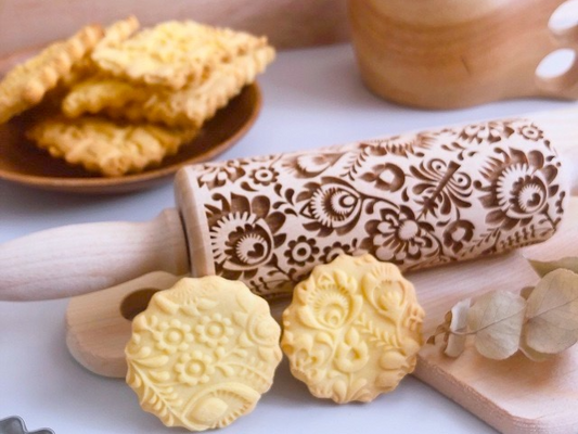 エンボスローラー四角柄木製麺棒花柄クッキークッキングハロウィン エンボスローラー四角柄木製麺棒花柄クッキークッキングハロウィン